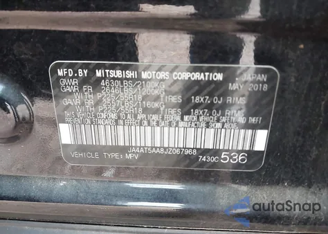 2018 Mitsubishi Eclipse Cross Se/Sel из США, поврежденный, VIN JA4AT5AA8JZ067968